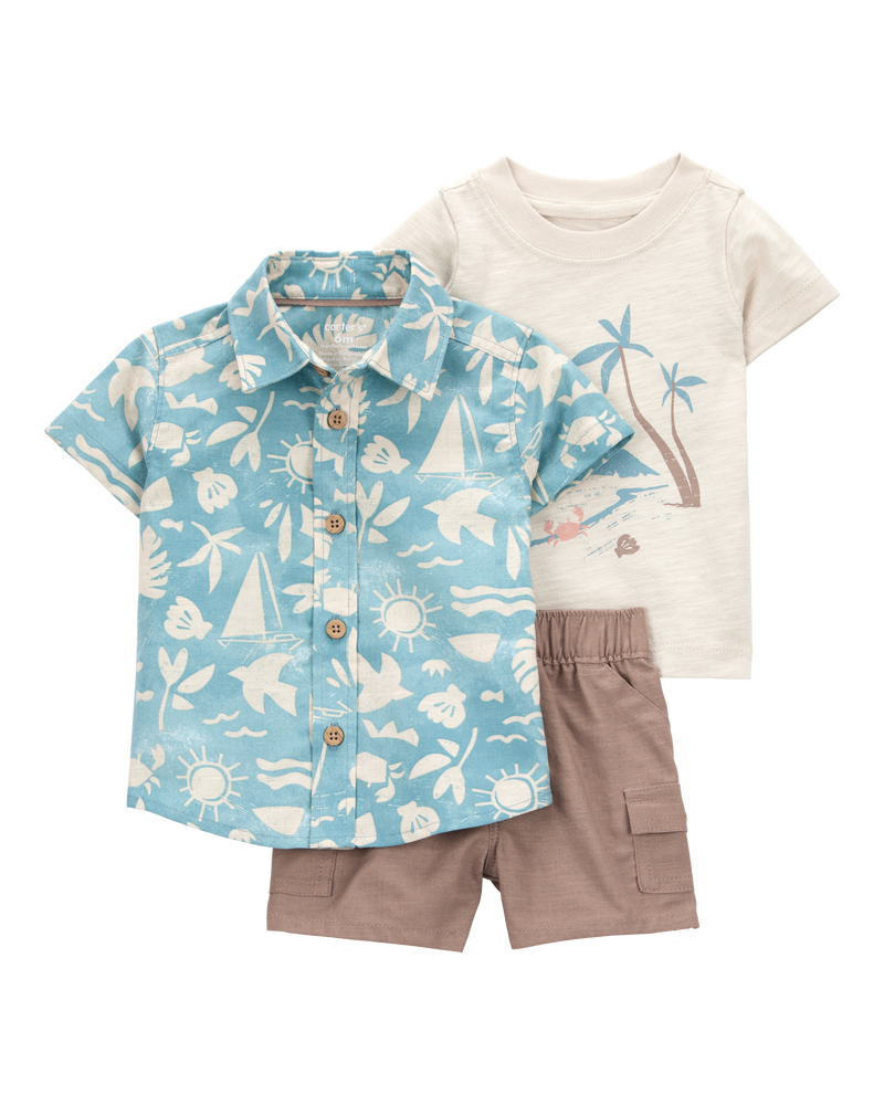 Baby 3-Piece Beach Print Little Short Set, image 1 of 6 slides