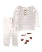 Baby 3-Piece Striped Tee & Pant Set, image 1 of 3 slides