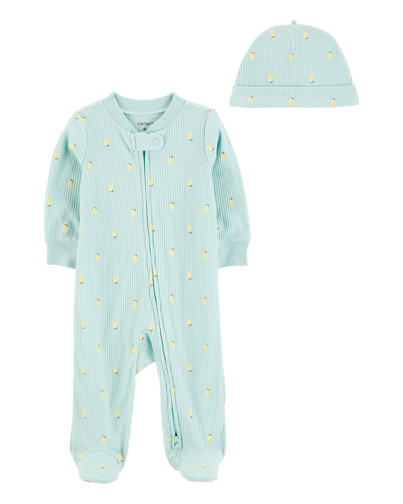 Baby 2-Piece Lemon 2-Way Zip Sleeper Pyjamas - Blue, image 1 of 3 slides