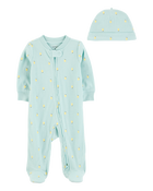 Baby 2-Piece Lemon 2-Way Zip Sleeper Pyjamas - Blue, image 1 of 3 slides