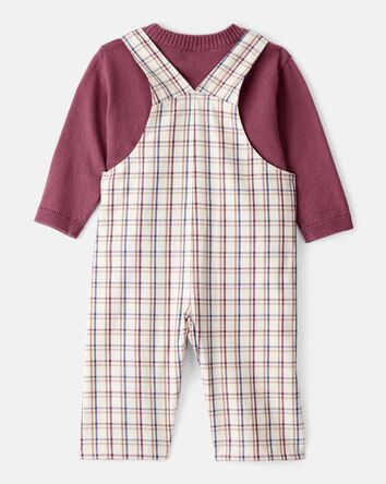 Baby Boy 2-Piece Plaid Overall Set - Maroon/Ivory, 