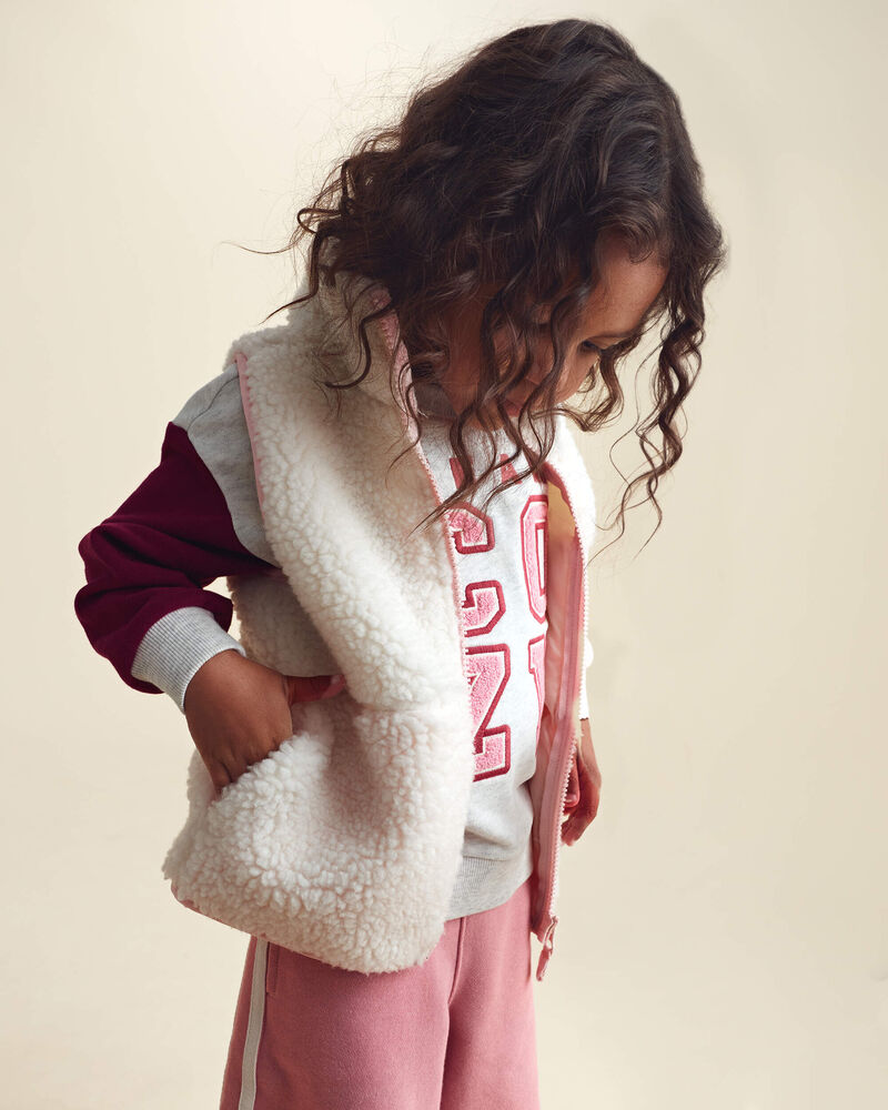 Toute-petite fille - Gilet en molleton teddy - Cr&egrave;me/Rose, image 3 sur 5 diapositives