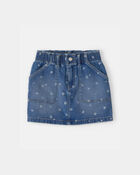 Girls Floral Denim Utility Skirt - Dark Wash, image 1 of 4 slides