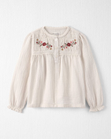 Toddler Girl Organic Cotton Embroidered Gauze Top, 