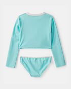 Filles - Ensemble 2 pi&egrave;ces maillot dermoprotecteur uni &agrave; manches longues - Bleu, image 2 sur 3 diapositives
