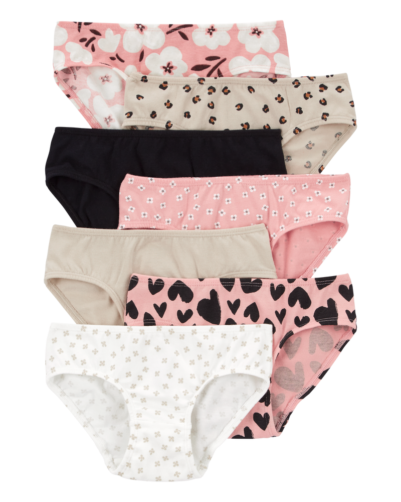 Enfant en bas âge Emballage de 7 culottes hipsters en coton extensible à fleurs et cœurs, image 1 sur 4 diapositives