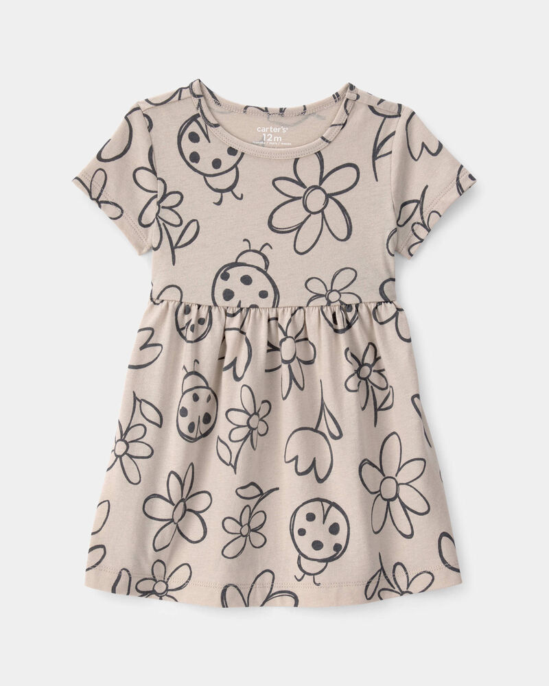 B&eacute;b&eacute; fille - Robe &agrave; manches courtes, fleurs et coccinelles - Brun, image 1 sur 3 diapositives