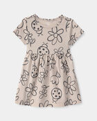 B&eacute;b&eacute; fille - Robe &agrave; manches courtes, fleurs et coccinelles - Brun, image 1 sur 3 diapositives