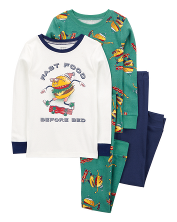 Kid 4-Piece Fast Food Before Bed 100% Snug Fit Cotton Pyjamas, 