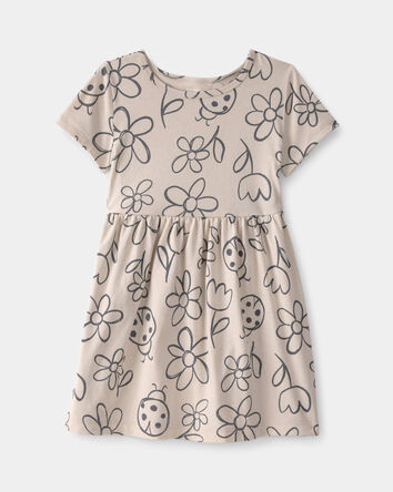Tout-petit fille - Robe &agrave; manches courtes, fleurs et coccinelles - Brun, 