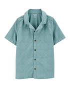 Kid Chambray Allover Print Button-Front Shirt-Teal, image 1 of 4 slides