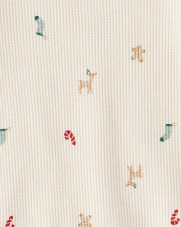 Tout-petit - Pyjamas en coton à manches longues ajustés en deux pièces imprimés de Noël - Blanc, 