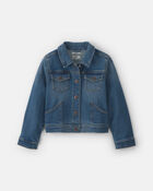 Girls Bear Long-Sleeve Denim Jacket - Medium Wash, image 2 of 4 slides