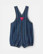 Baby Striped Denim Shortall - Dark Wash, image 7 of 9 slides