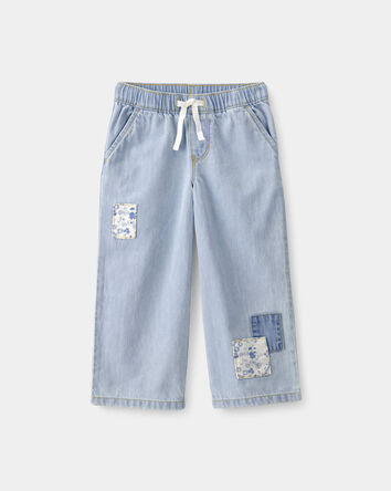 Tout-petit fille - Pantalons &agrave; jambes larges et cordon de serrage, patchwork - D&eacute;lav&eacute; clair, 
