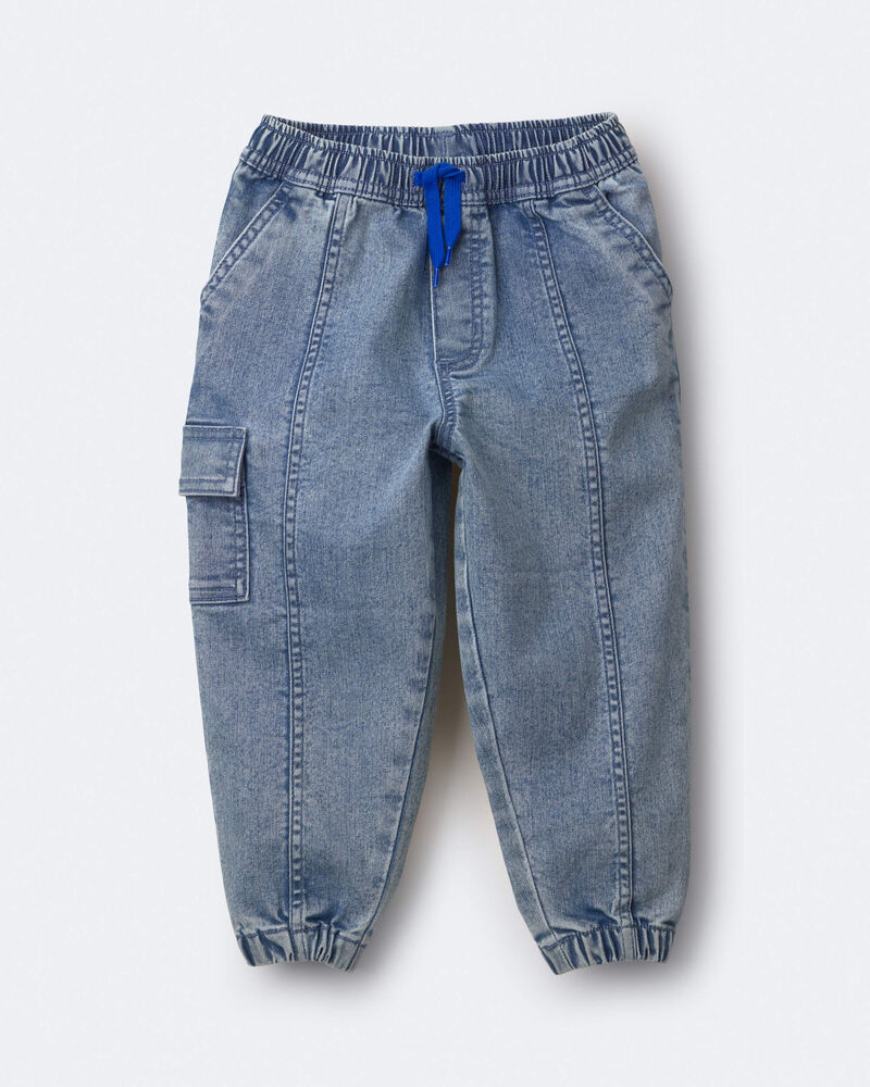 Toddler Denim Cargo Joggers in Avenue Wash - Blue, image 2 of 7 slides