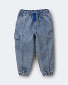 Toddler Denim Cargo Joggers in Avenue Wash - Blue, image 2 of 7 slides