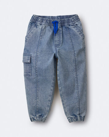 Toddler Denim Cargo Joggers in Avenue Wash - Blue, 