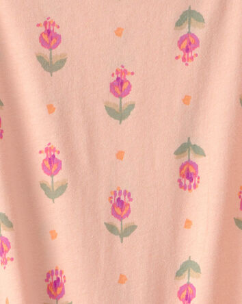 Filles - Haut &agrave; manches courtes, floral  - P&ecirc;che, 
