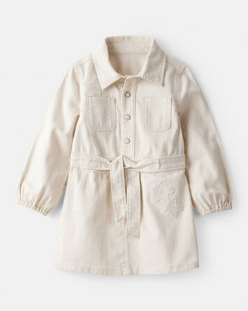 Tout-petit fille - Robe à manches longues en coton brodée – Blanc, 