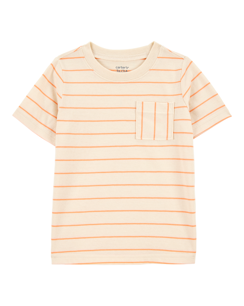 Toddler Striped Short-Sleeve Pocket Tee - Orange, image 1 of 4 slides
