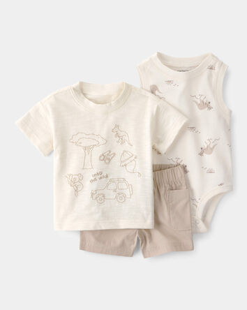 Baby Boy 3-Piece Into The Wild Short-Sleeve Top & Short Set - Cream/Brown, 