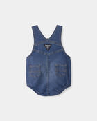Baby Disney&copy; Winnie the Pooh Embroidered Stretch Denim Bubble Romper - Medium Wash, image 6 of 7 slides