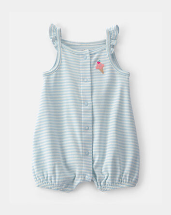 Baby Girl Striped Ice Cream Romper - Blue/White, 