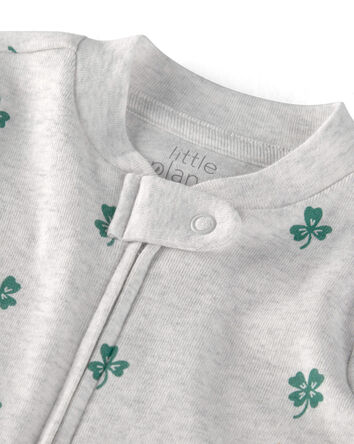 Baby Organic Cotton sleeper Pyjamas in Lucky Clovers Print, 
