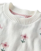 B&eacute;b&eacute; fille - Ensemble 2 pi&egrave;ces haut et pantalon en tricot de coton biologique &agrave; motif de fleurs sauvages, image 2 sur 4 diapositives