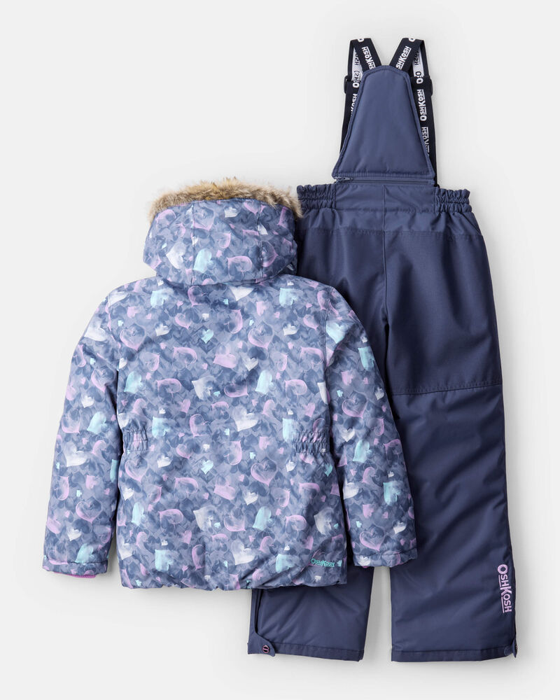 Girls 2-Piece Taslan Heart Print Snowsuit Set - Indigo, image 2 of 13 slides