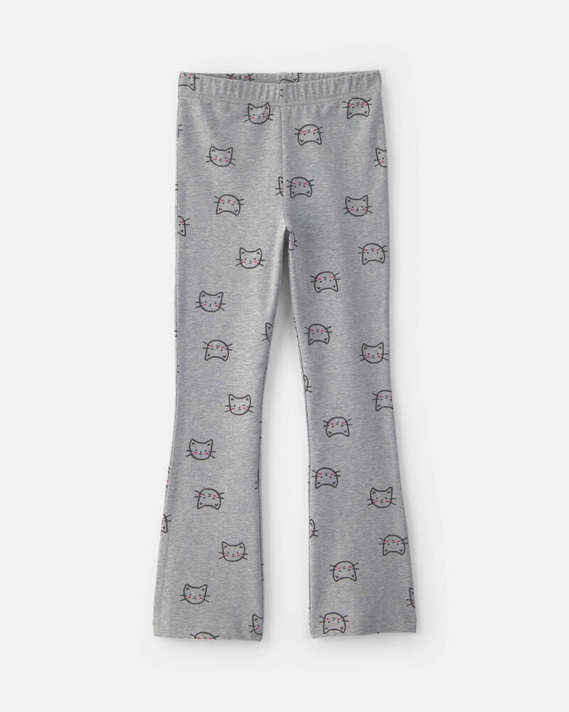 Girls Cat Cotton Pull-On Stretch Leggings - Grey, image 1 of 4 slides