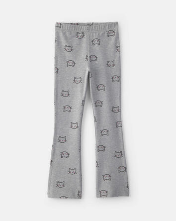 Girls Cat Cotton Pull-On Stretch Leggings - Grey, 