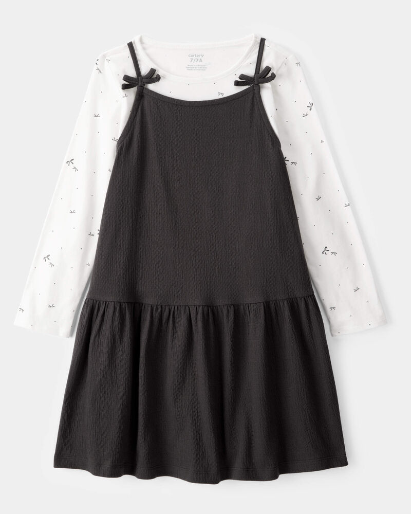 Kid 2-Piece Bow Print Tee & Tank Dress Set, image 1 of 7 slides