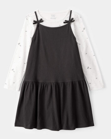 Kid 2-Piece Bow Print Tee & Tank Dress Set, 
