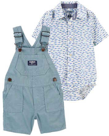 Baby 2-Piece Button-Front Bodysuit & Classic Shortalls Set, 
