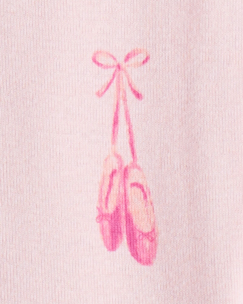 Baby Girl Ballet Print 100% Cotton Long-Sleeve 2-Way Zip 1-Piece Pyjamas - Pink, image 3 of 5 slides