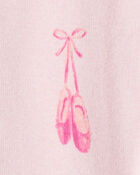 Baby Girl Ballet Print 100% Cotton Long-Sleeve 2-Way Zip 1-Piece Pyjamas - Pink, image 3 of 5 slides