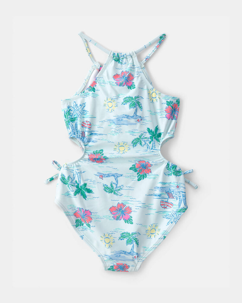 Filles - Maillot de bain 1 pi&egrave;ce sans manches, imprim&eacute; de plage - Bleu, image 2 sur 3 diapositives