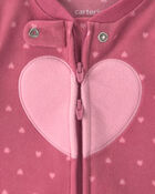 Baby Girl Heart Fleece 2-Way Zip Sleeper - Pink, image 4 of 5 slides
