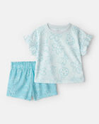 Tout-petit fille - Pyjama 2 pi&egrave;ces ample sans manches, fleurs et coccinelles - Bleu, image 1 sur 3 diapositives