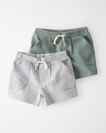 B&eacute;b&eacute; - Emballage de 2 shorts en tricot gaufr&eacute; de coton biologique, 