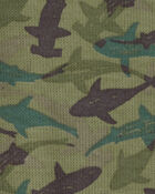 Boys Shark Print Loose Fit Waffle Knit 2-Piece Pyjamas - Green, image 2 of 3 slides