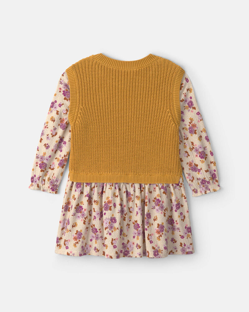 Toute-petit fille - Robe manches longues &agrave; motif floral &ndash; Jaune/Cr&egrave;me, image 2 sur 4 diapositives