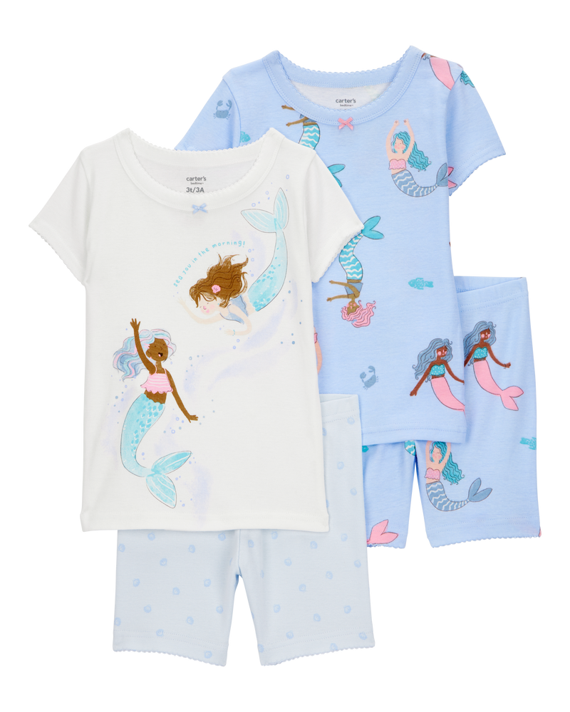 Toddler Mermaid Print Snug Fit Cotton 4-Piece Pyjamas, image 1 of 4 slides