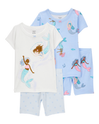Toddler Mermaid Print Snug Fit Cotton 4-Piece Pyjamas, image 1 of 4 slides