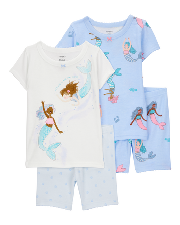 Toddler Mermaid Print Snug Fit Cotton 4-Piece Pyjamas, 