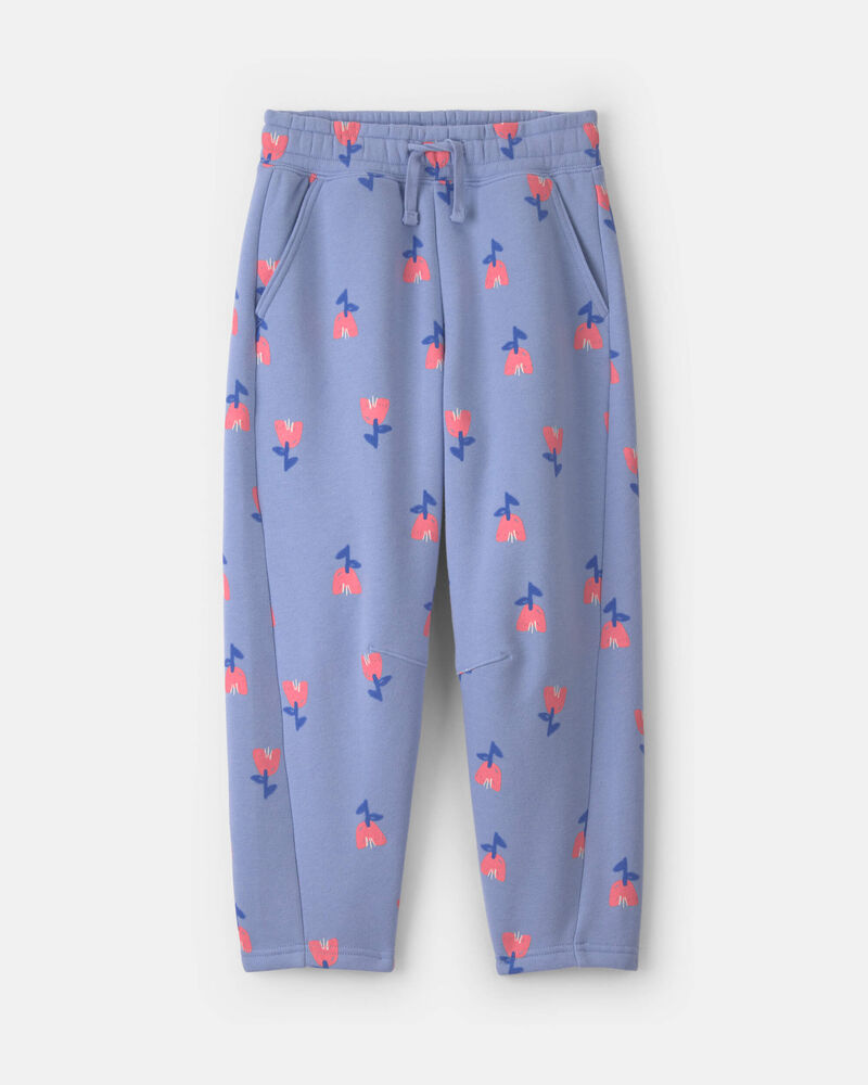 Filles - Pantalon &agrave; jambe ballon en molleton &agrave; motif floral &ndash; Bleu/Rose, image 1 sur 3 diapositives