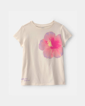 Filles - T-shirt &agrave; imprim&eacute; de fleur tropicale - Ivoire, 