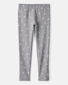 Girls Snowflake Print Cotton Pull-On Stretch Leggings - Grey, image 1 of 4 slides